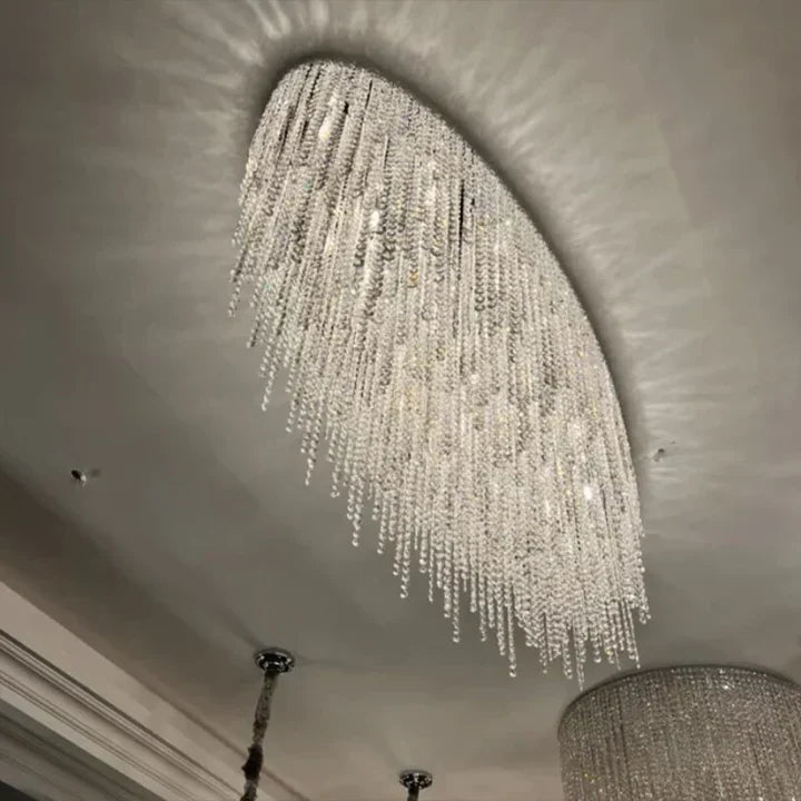 Modern Luxury Tassel Flush Mount Oval / round Crystal Chandelier Set for Living Room / bedroom / dining Room