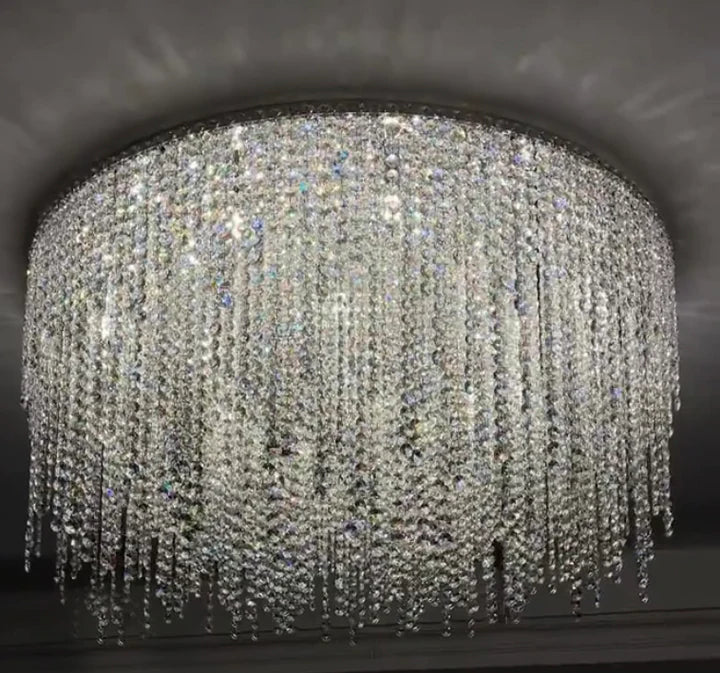 Modern Luxury Tassel Flush Mount Oval / round Crystal Chandelier Set for Living Room / bedroom / dining Room