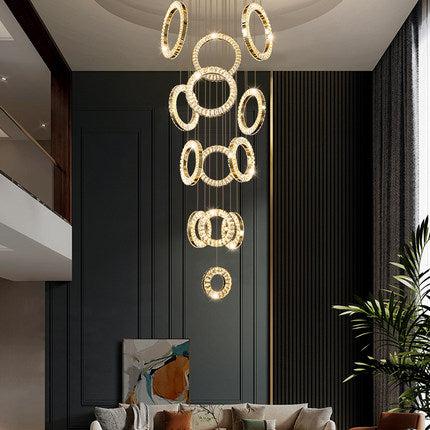 Modern Multi Gold Donuts Shape Crystal Chandelier Ring Round Light for Foyer Staircase / Living Room / Bar /