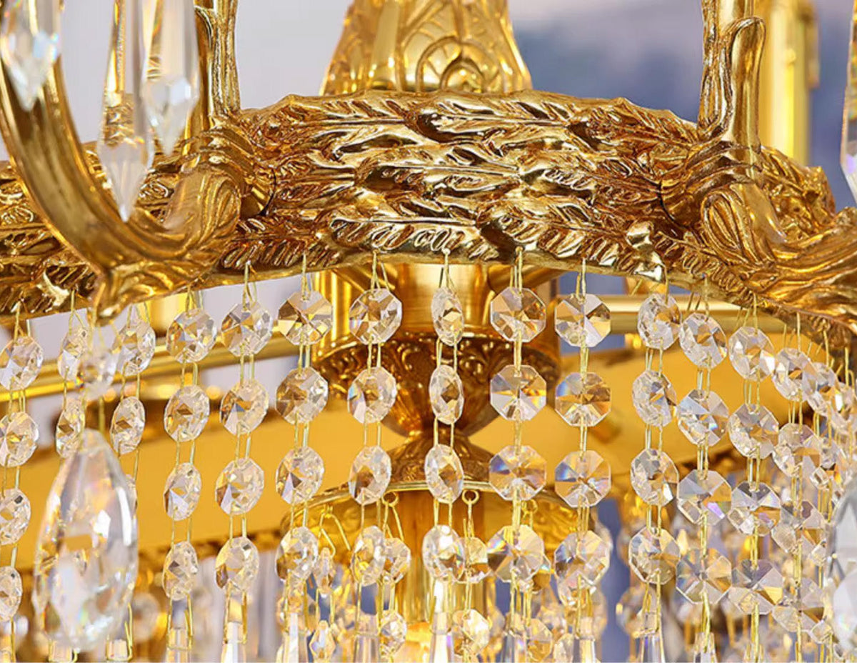 43 Inch Linear Chandelier French Empire Style Brass and Crystal Dining Chandelier