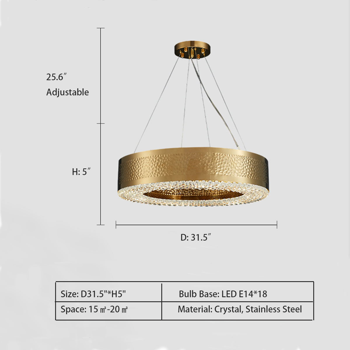 Titanium Gold Finish Round Hollow Crystal Chandelier with Tiered Design for Living Room