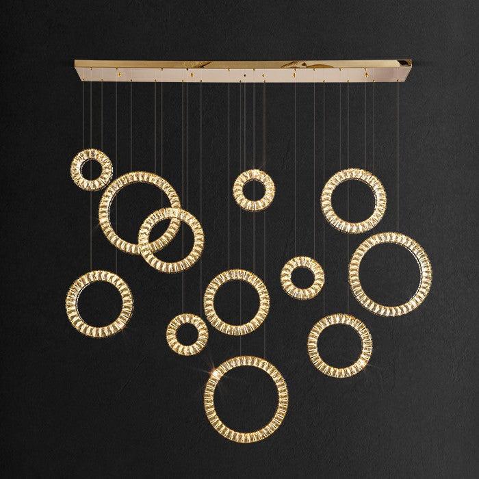 Modern Multi Gold Donuts Shape Crystal Chandelier Ring Round Light for Foyer Staircase / Living Room / Bar /