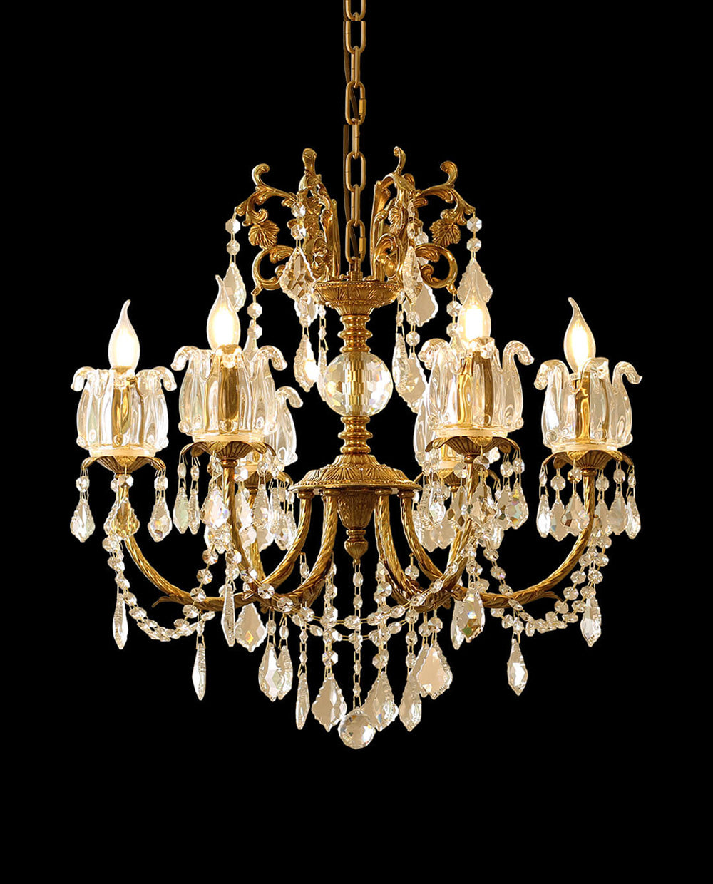 25X26 Inch 6 Lights Candle Style Traditional Chandelier Small Antique Brass and Crystal Chandelier