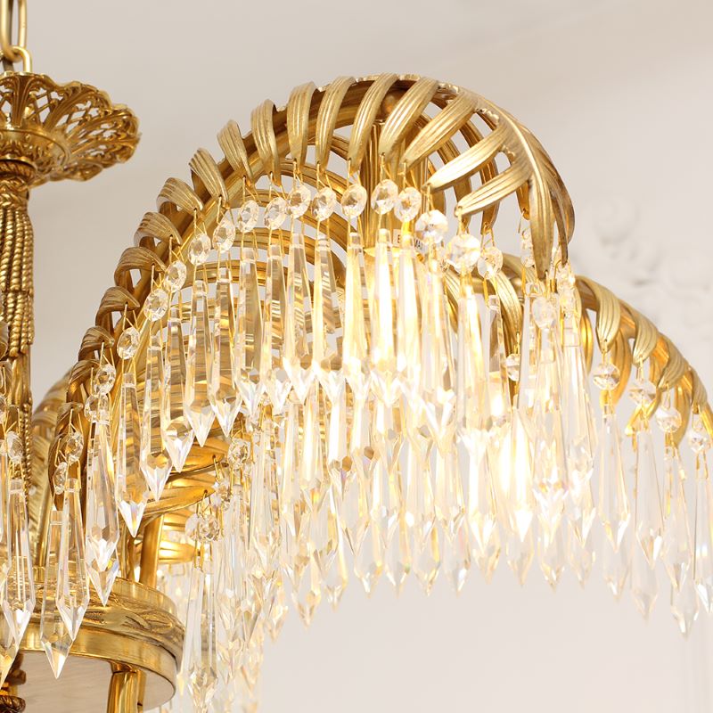 30 Inch Wide 1 Layer Palm Tree Brass and Crystal Chandelier