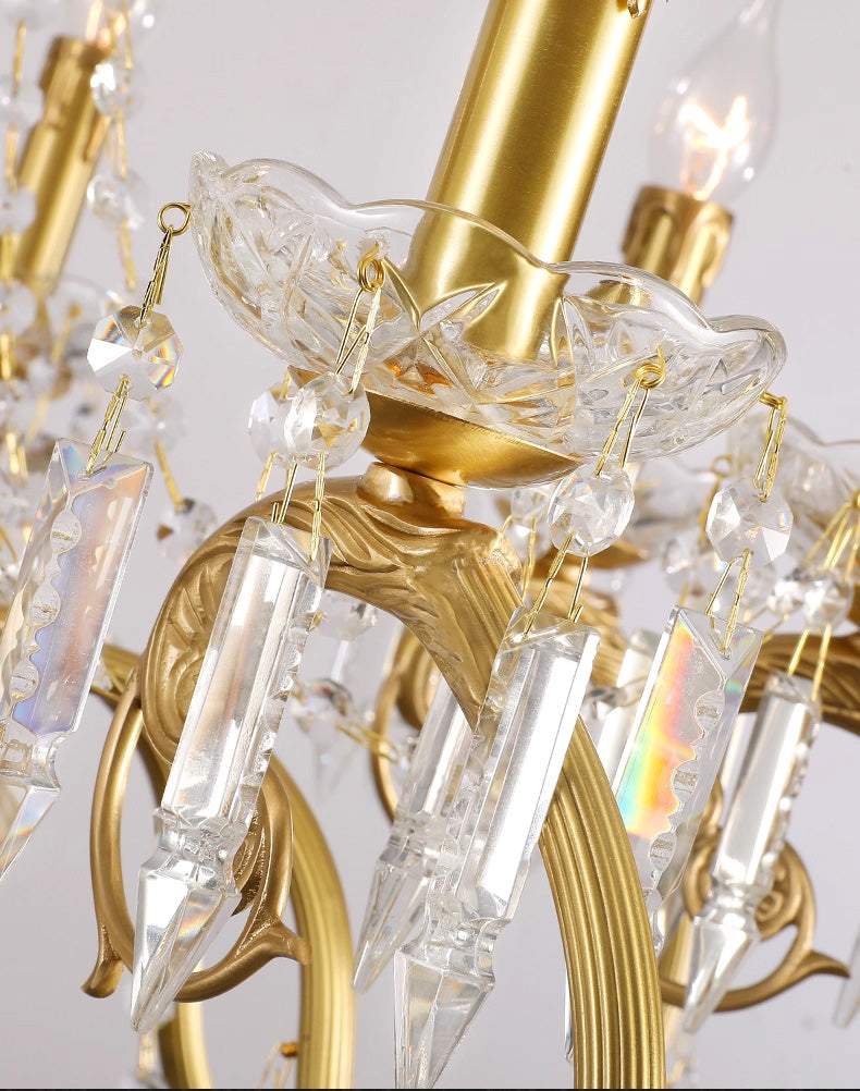 8 Lights Candle Style Small Brass and Crystal Chandelier for Bedroom