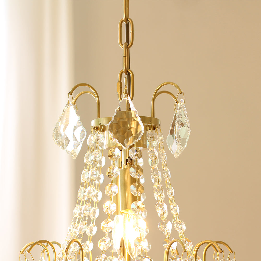 Set of 2 Stylish Small 12'' W x 18'' H Antique Brass & Crystal Chandeliers – Ideal for Kitchen Island & Breakfast Nook
