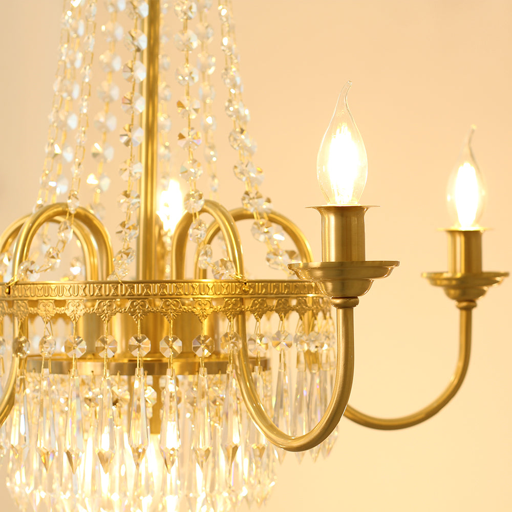 Elegant Small French Empire Brass & Crystal Chandelier 25'' W x 22'' H – Ideal for Living Room Dining Nook Entryway