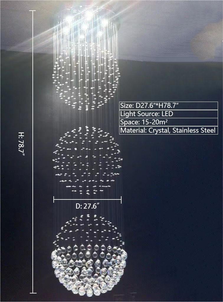 Extra Large Modern Three Balls Ceiling Crystal Chandelier for Staircase / big-Foyer, Living Room