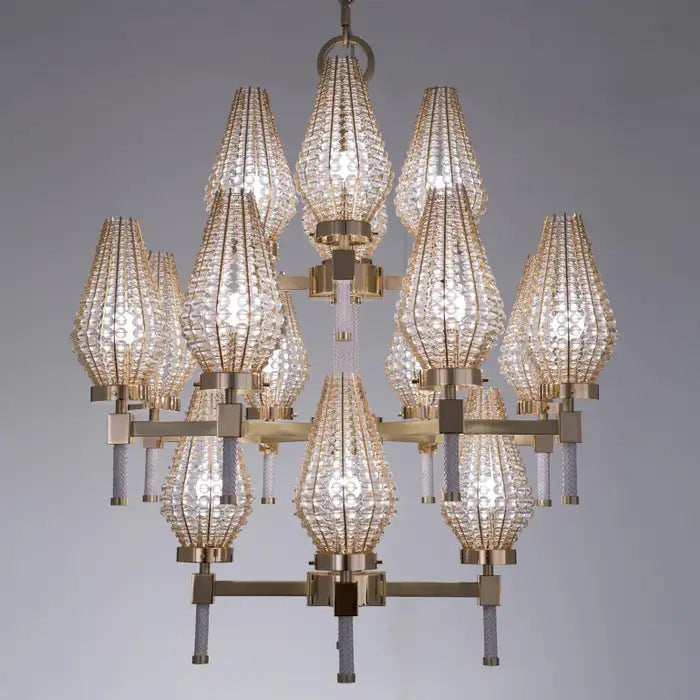 Modern 3-Tiered Crystal Shade Chandelier for Living Room / low-Ceiling