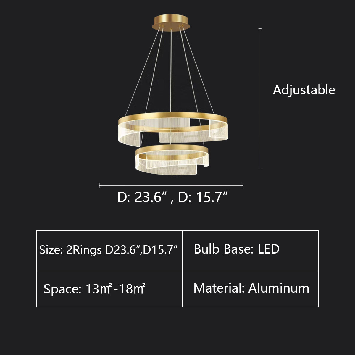 Modern Round Aluminum and Acrylic Chandelier, Designer Recommended Ceiling Light for Living Room Bedroom