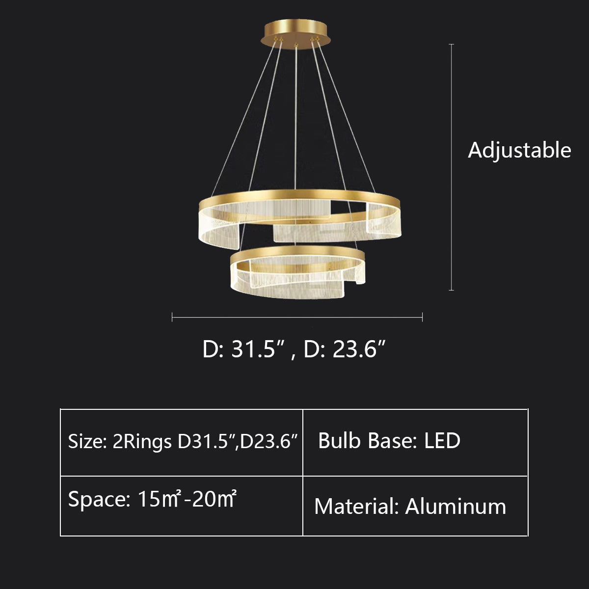 Modern Round Aluminum and Acrylic Chandelier, Designer Recommended Ceiling Light for Living Room Bedroom