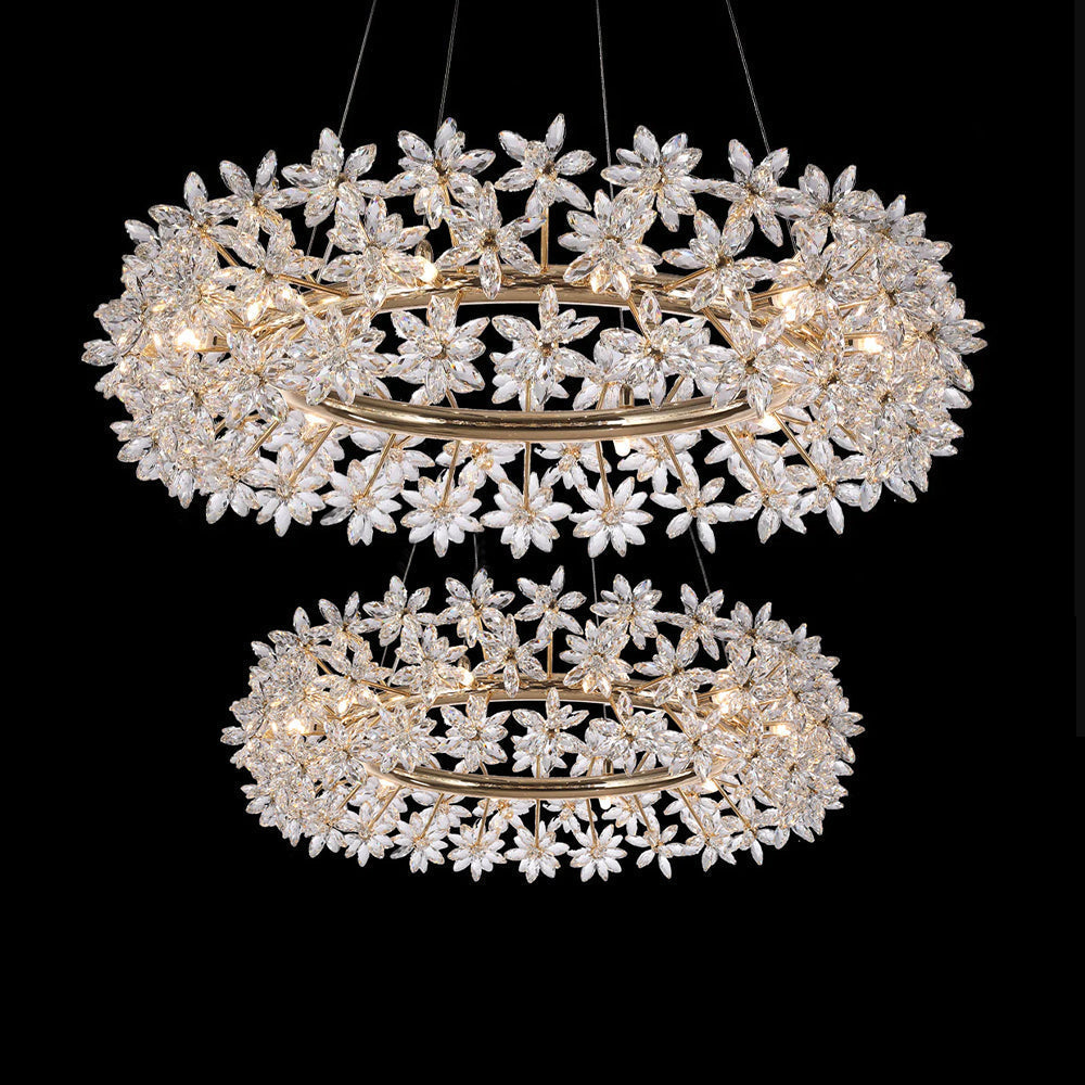 Modern Art Round Crystal Flower Chandelier with Gold Finish for Bedroom and Living Room