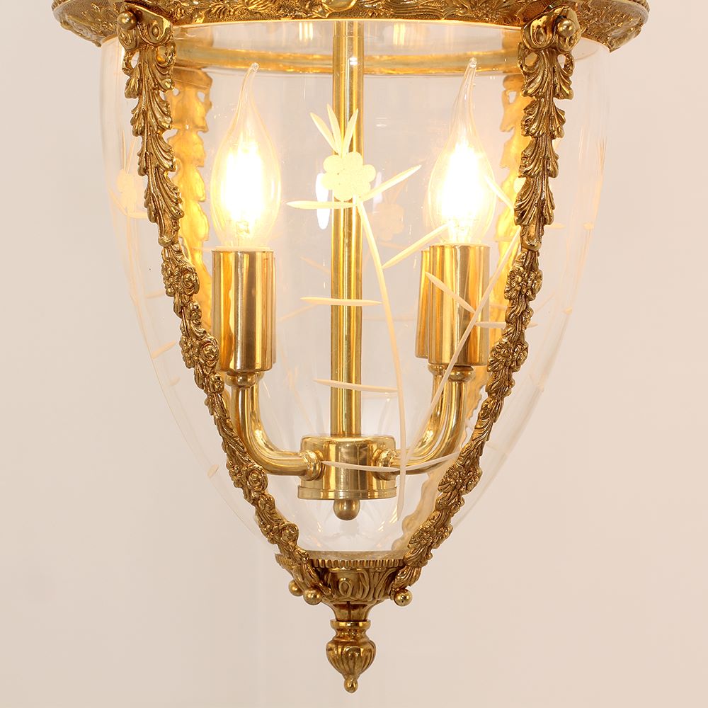 Charming 4 Lights Vintage Gold Brass Lantern Pendant Light 15X26 Inch – Perfect for Entryway Foyer Porch Hallway