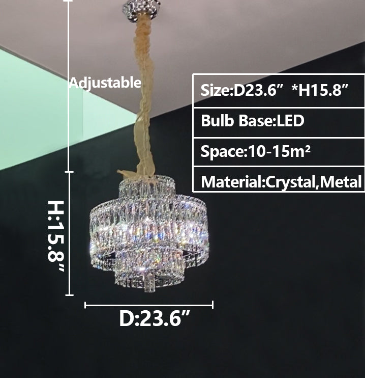 Delicate Light Luxury Multi-Layers Silver Round Crystal Chandelier for Living / dining Room / bedroom /
