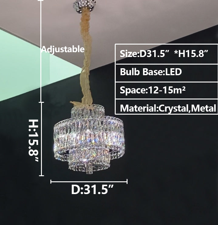 Delicate Light Luxury Multi-Layers Silver Round Crystal Chandelier for Living / dining Room / bedroom /