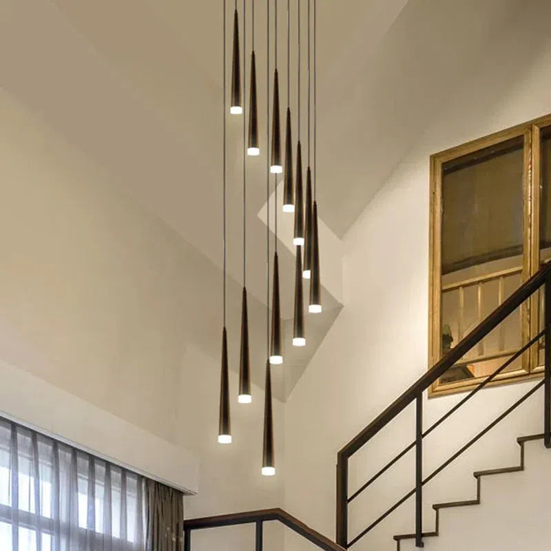 Minimalism Foyer Staircase Chandelier Ceiling Pendant Lighting for Living Room Entryway in Gold / Black Finish