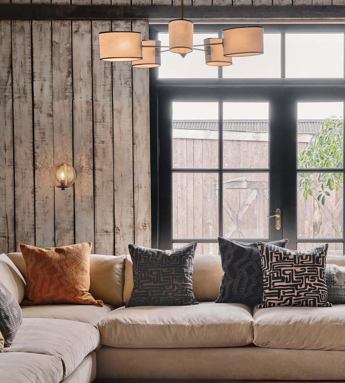Antiqued Brass Chandelier with Linen Shades - Erhaus product image 2