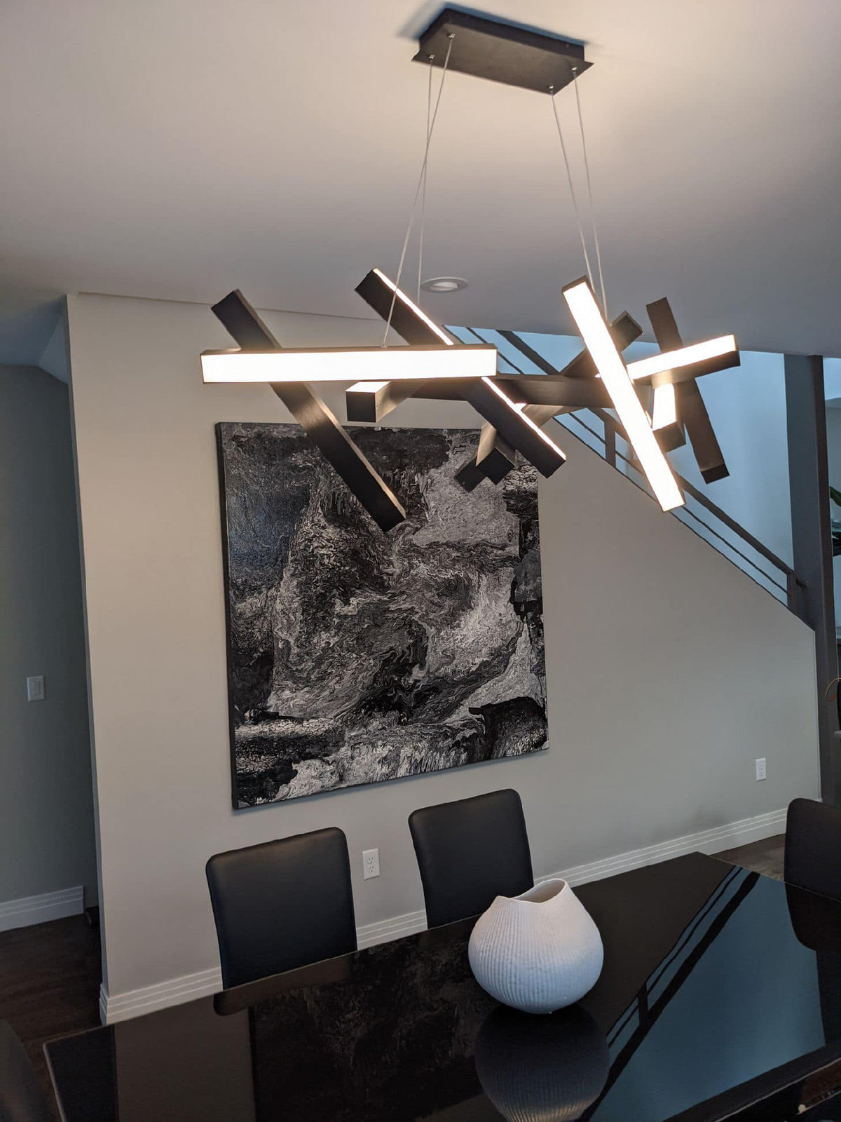 Modern Round / linear Geometric Aluminum LED Chandelier for Dining Room / bedroom