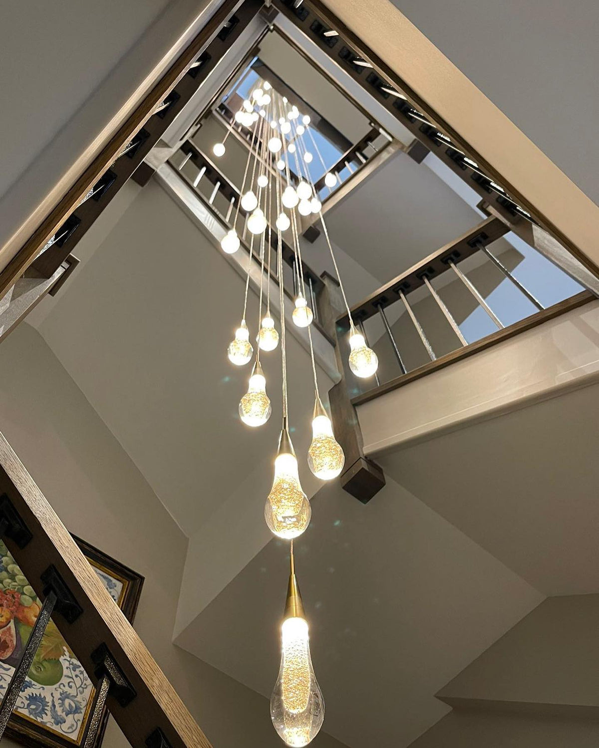 Modern Cascade Raindrop Round Spiral Crystal Chandelier for Staircase / foyer