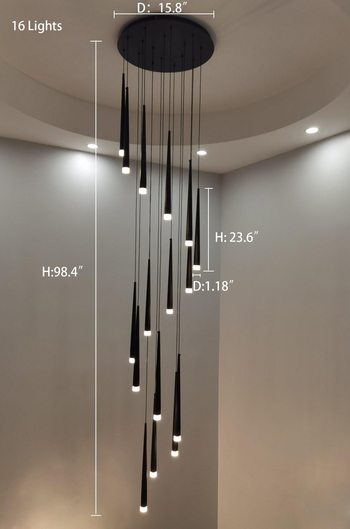 Minimalism Foyer Staircase Chandelier Ceiling Pendant Lighting for Living Room Entryway in Gold / Black Finish
