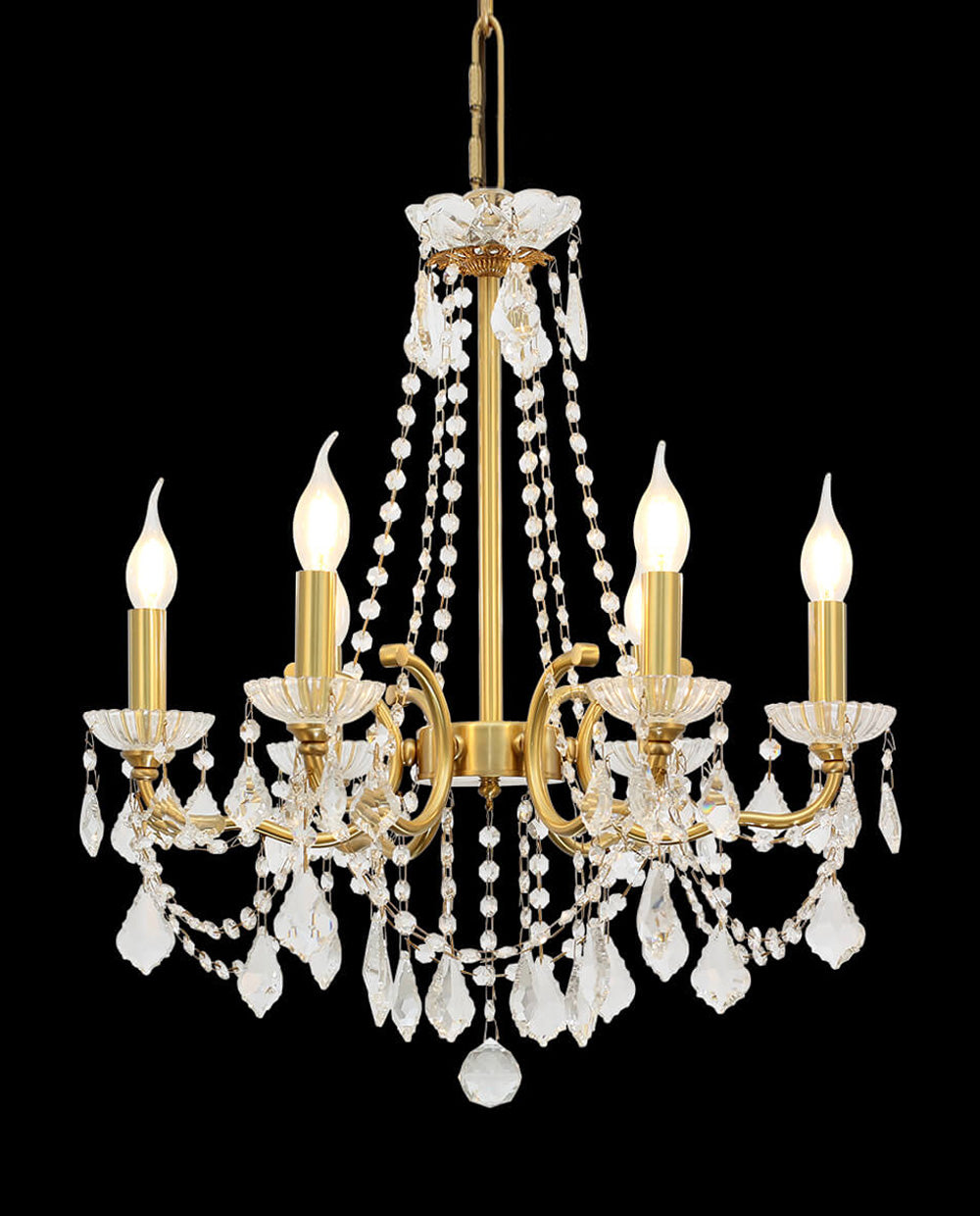 6 Lights Candle Style Brass Chandelier Gold Bedroom Crystal Chandelier