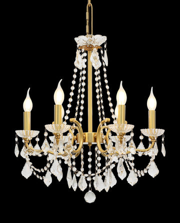 6 Lights Candle Style Brass Chandelier Gold Bedroom Crystal Chandelier