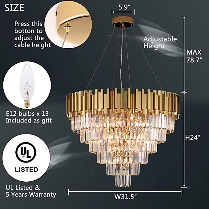 Light Luxury Large Round / oval Multi-Tiered Crystal Chandelier for Living Room / dining Area / staircase