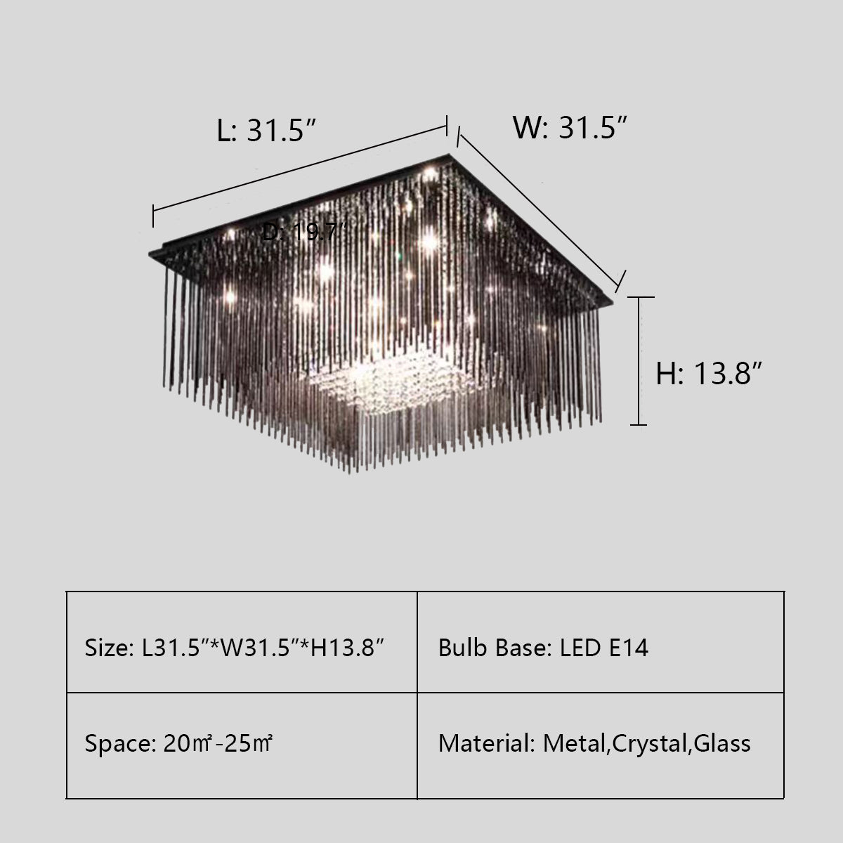 Modern Black Glass Tassel Crystal Pendant Flush Mount Chandelier for Living Room / bedroom / study