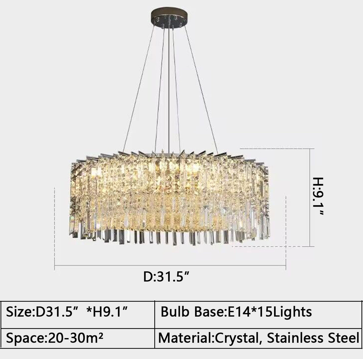 Chrome Silver Stylish Round Crystal Chandelier Modern Ceiling Pendant Light for Living Room / Bedroom