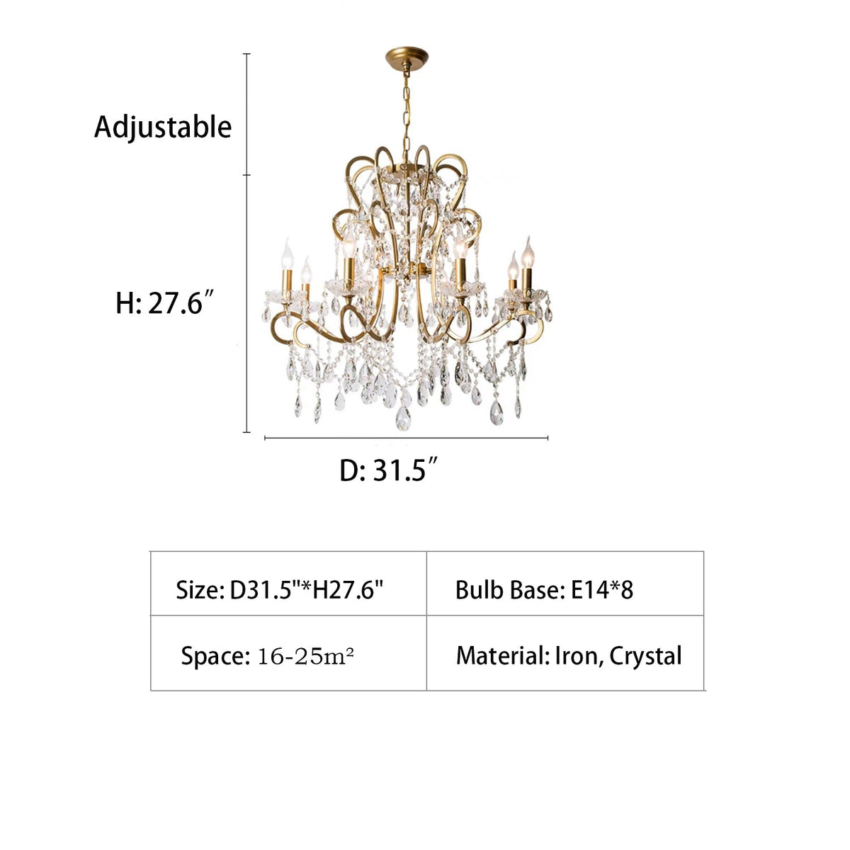 Nordic Vintage Candle Pendant Romantic Crystal Chandelier for Bedroom / Dining Room / Living