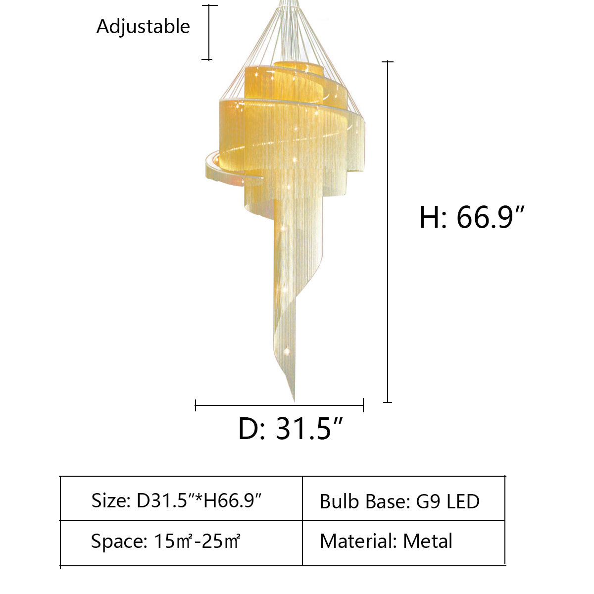 Extra Large Multi-Layered Post-Modern Luxury Metal Chains Chandelier for High-Ceiling Room