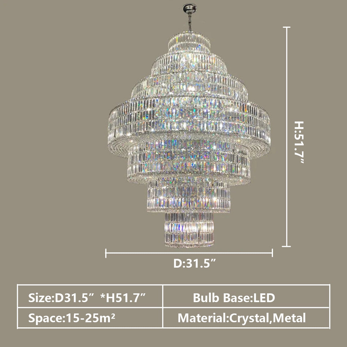 Multi Tiered Round Crystal Chandelier in Chrome for Living Room / duplex / staircase / entryway