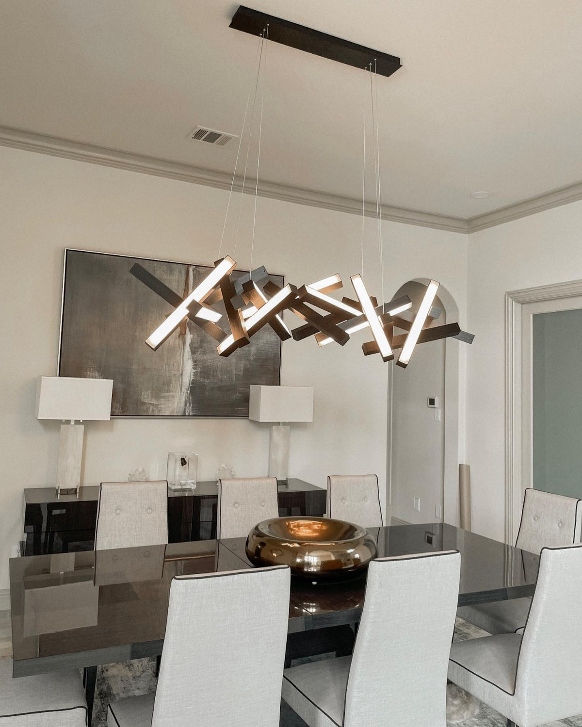 Modern Round / linear Geometric Aluminum LED Chandelier for Dining Room / bedroom