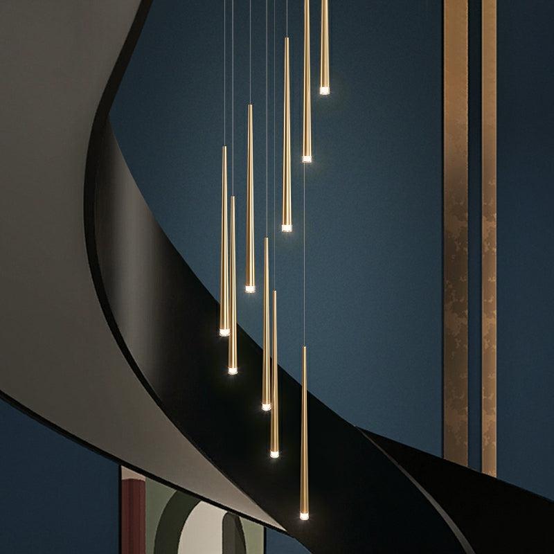 Minimalism Foyer Staircase Chandelier Ceiling Pendant Lighting for Living Room Entryway in Gold / Black Finish