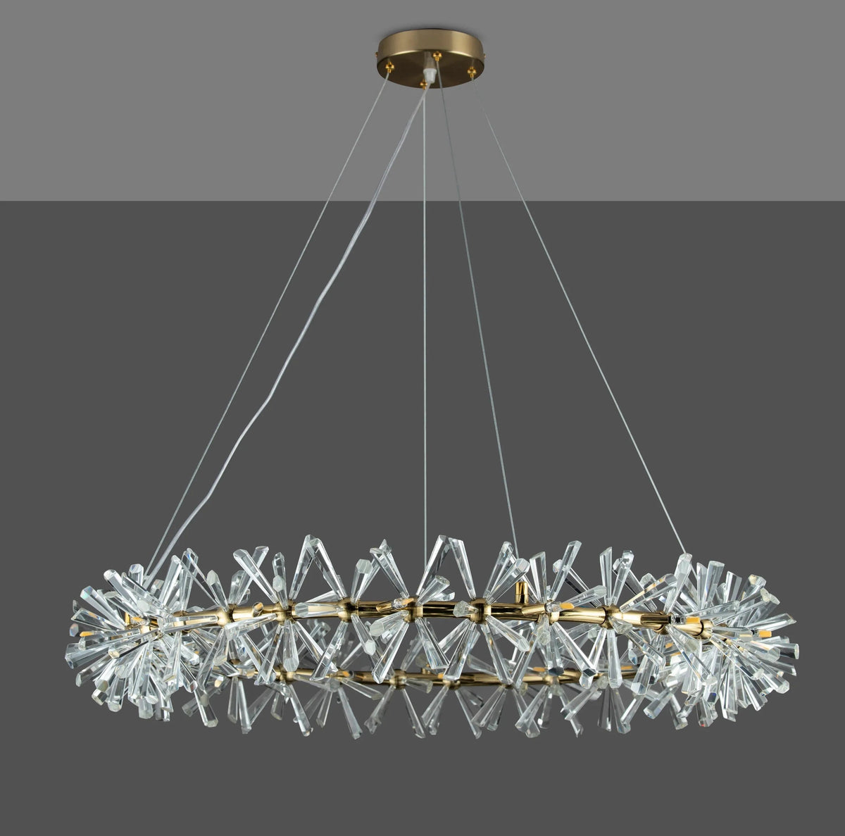 Round Wheel Frozen Ice Crystal Chandelier Light with K9 Crystals for Living Room Dining Hall