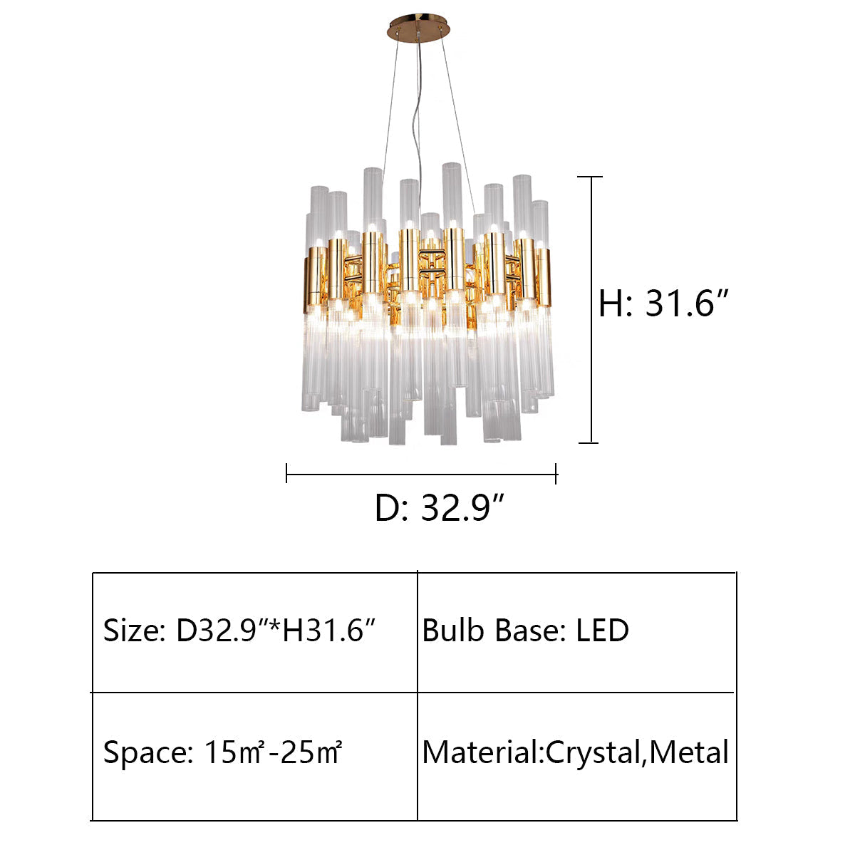 Luxury Illumination Crystal Pendant Light with Metal Finish, Round and Rectangle Shapes for Modern Minimalism