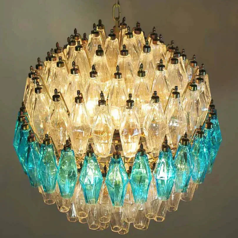 Murano Chandelier – Poliedri – 140 Glass – Transparent / blue