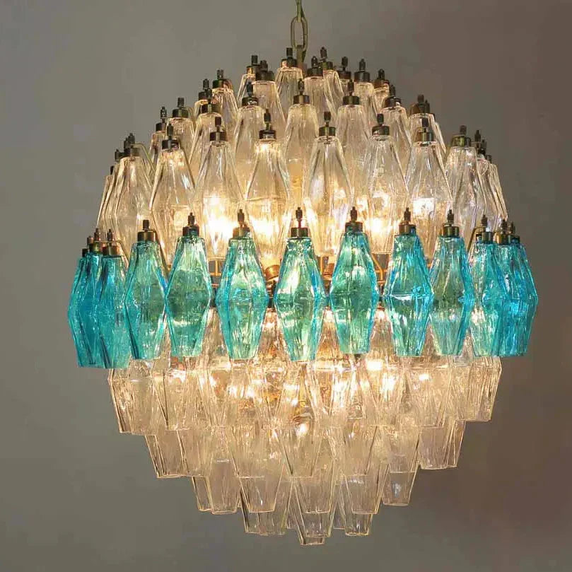 Murano Chandelier – Poliedri – 140 Glass – Transparent / blue