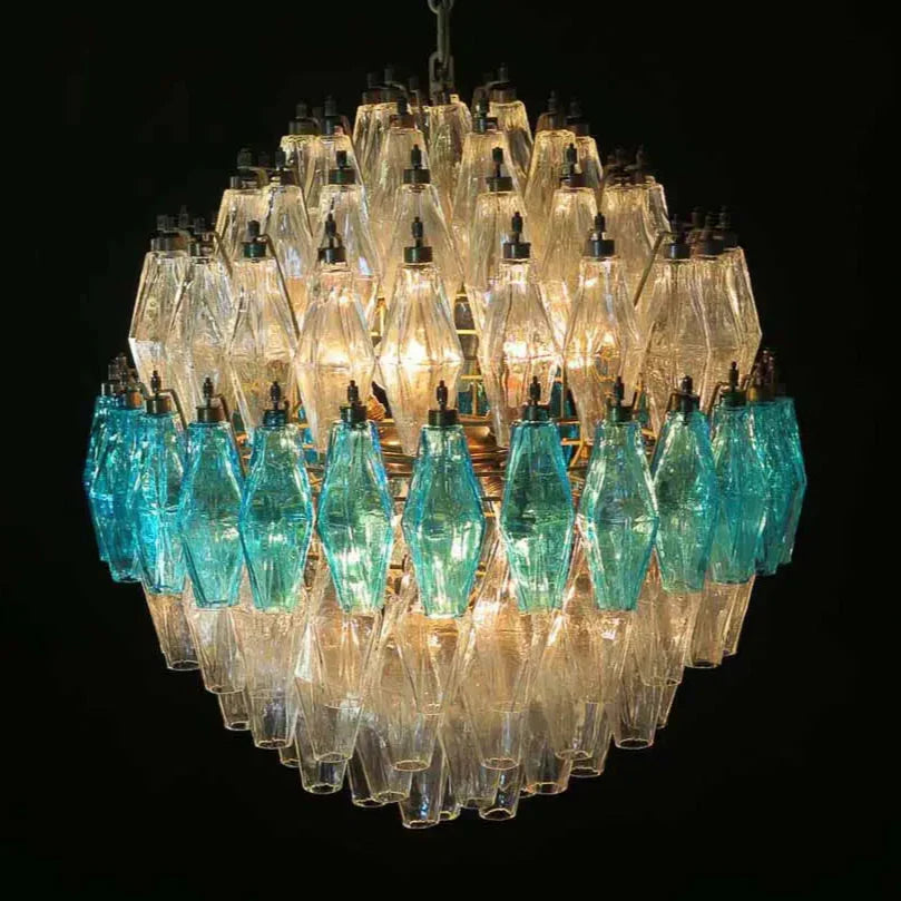 Murano Chandelier – Poliedri – 140 Glass – Transparent / blue