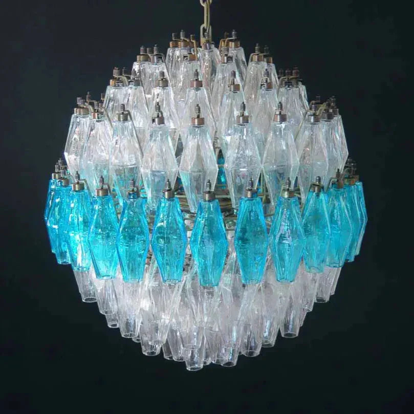 Murano Chandelier – Poliedri – 140 Glass – Transparent / blue