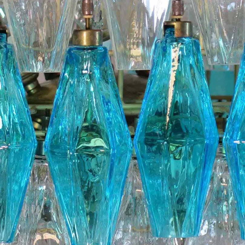 Murano Chandelier – Poliedri – 140 Glass – Transparent / blue