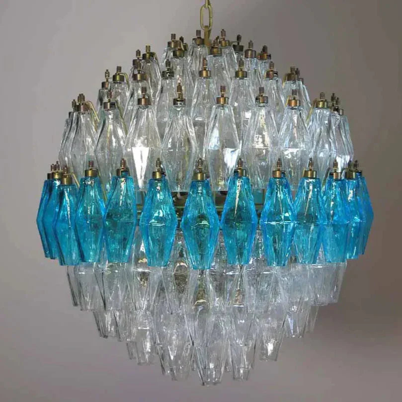 Murano Chandelier – Poliedri – 140 Glass – Transparent / blue