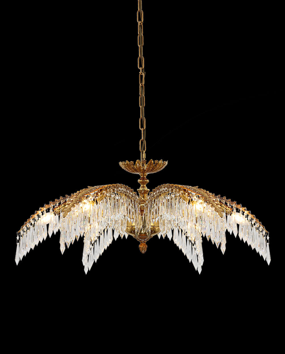 33 Inch Wide 1 Layer Small Brass Palm Tree Gold Crystal Chandelier for Dining Room