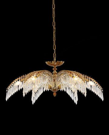 33 Inch Wide 1 Layer Small Brass Palm Tree Gold Crystal Chandelier for Dining Room