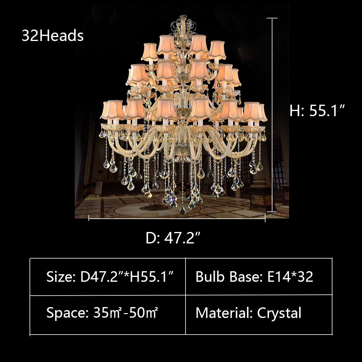 Extra Large Luxury Multi-Tiered Crystal Pendant Chandelier for High-Ceiling Rooms