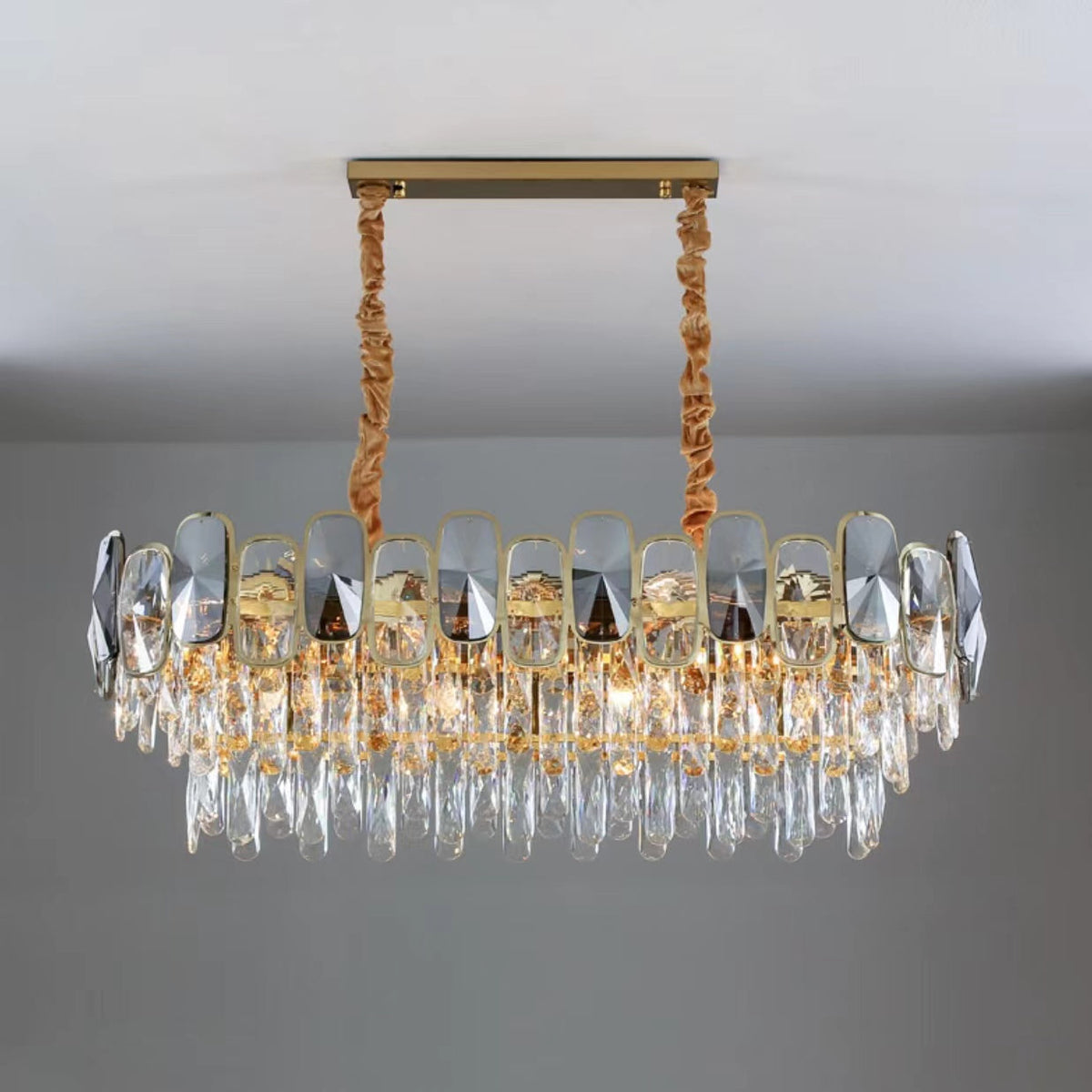 Round / rectangle Smoky Gray Crystal Pendant Chandelier Ceiling Fixtures Light for Living Room / dining Room /