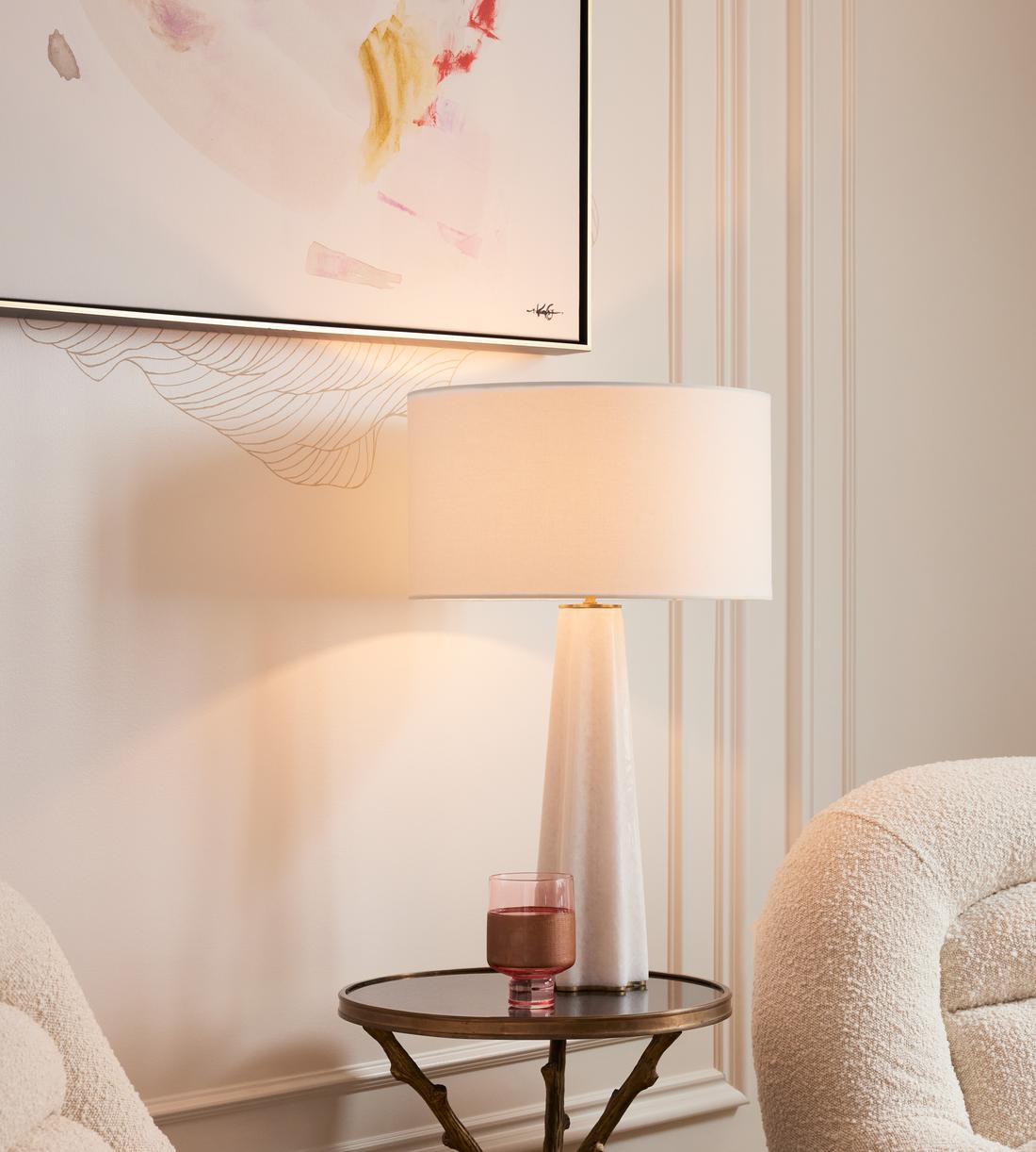 Alabaster Table Lamp with Antique Brass Detail - Erhaus product image 1
