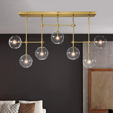 Nordic Clear Sphere Glass Chandelier in Black / gold Finish for Dinning Room / kitchen Island