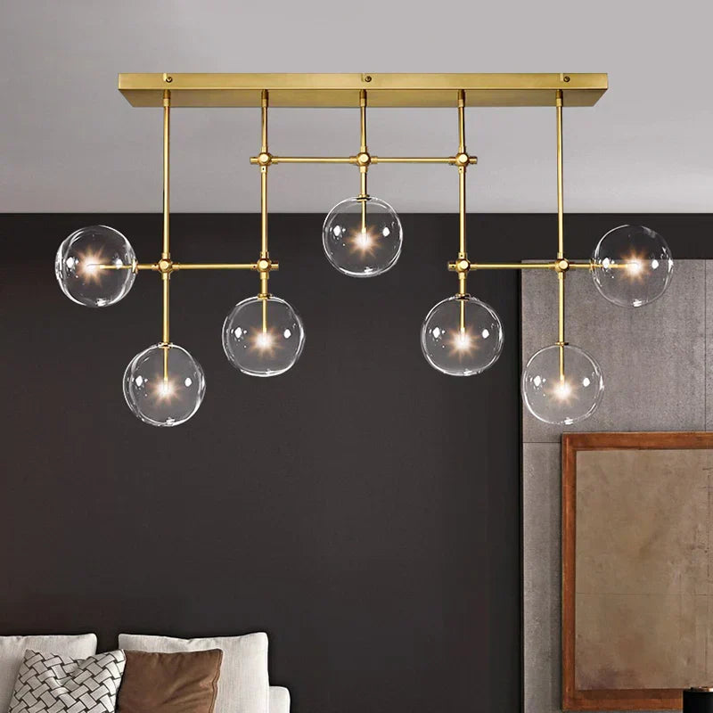 Nordic Clear Sphere Glass Chandelier in Black / gold Finish for Dinning Room / kitchen Island