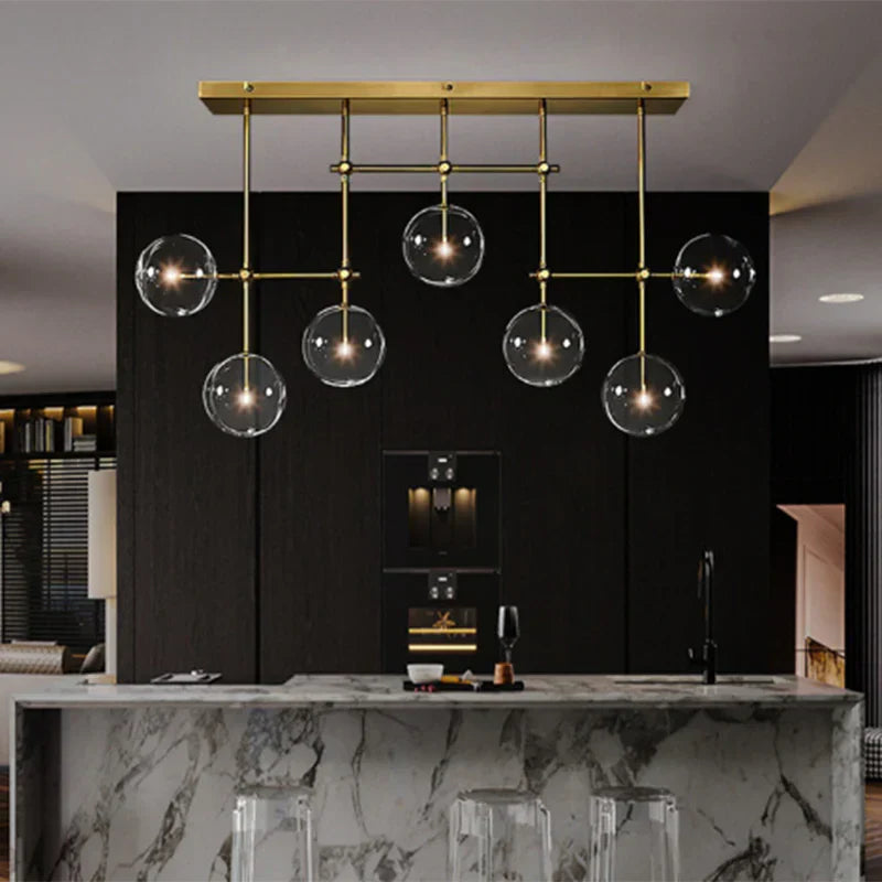 Nordic Clear Sphere Glass Chandelier in Black / gold Finish for Dinning Room / kitchen Island